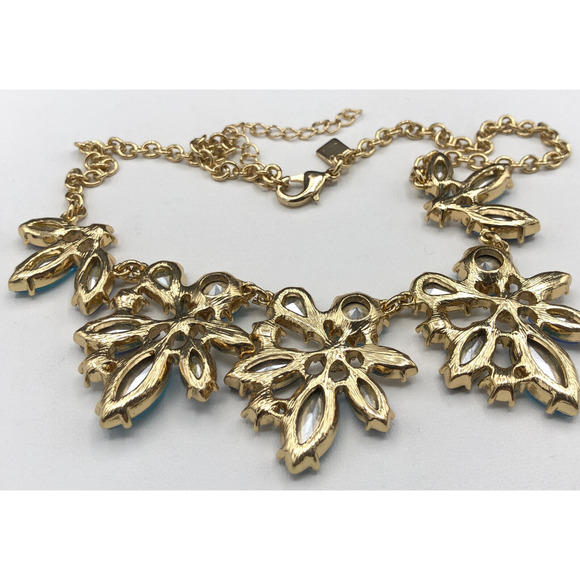 Banana Republic Necklace Camille 19" Blue Aqua Glass Crystal Faceted Flower Bib - Picture 7 of 8